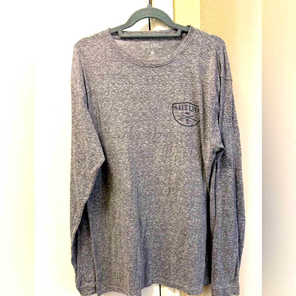 SALT LIFE Men's Heather Gray ‘Fish, Surf, Dive’ Long Sleeved Shirt. Size: XL